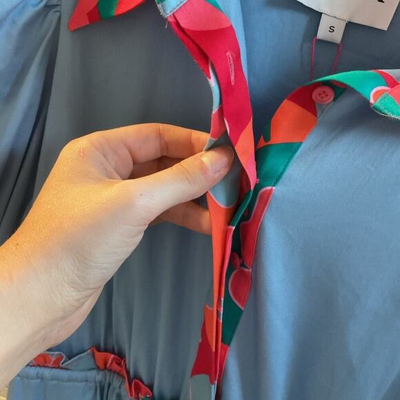 NWT Alden Adair Taylor Dress Roller Skate Puff Sleeve Midi Dress Blue Size Small - Picture 8 of 14